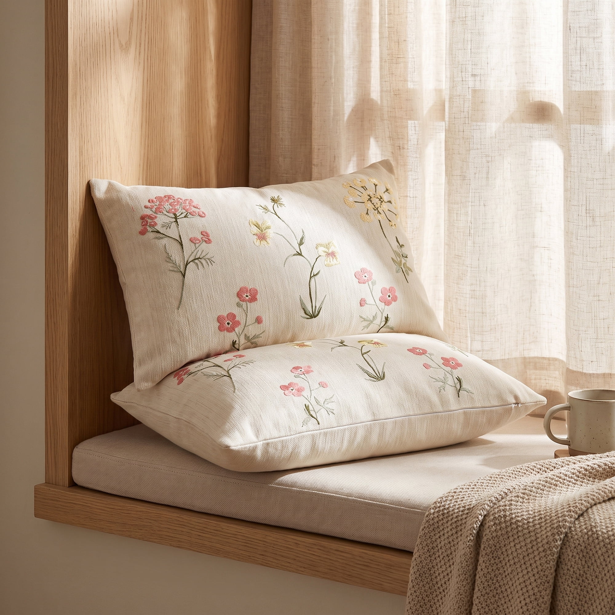 Unique Bargains Embroidered Floral Pillow Cover Rustic Cushion Case Multicolor 20"x12"