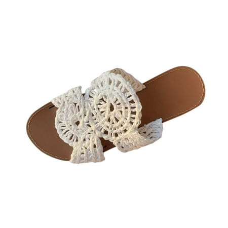 

House Slippers Slippers For Women Indoor And Outdoor Womens Weave Flat Sandals Open Toe Slip On Mule Slides Strap Slipper White