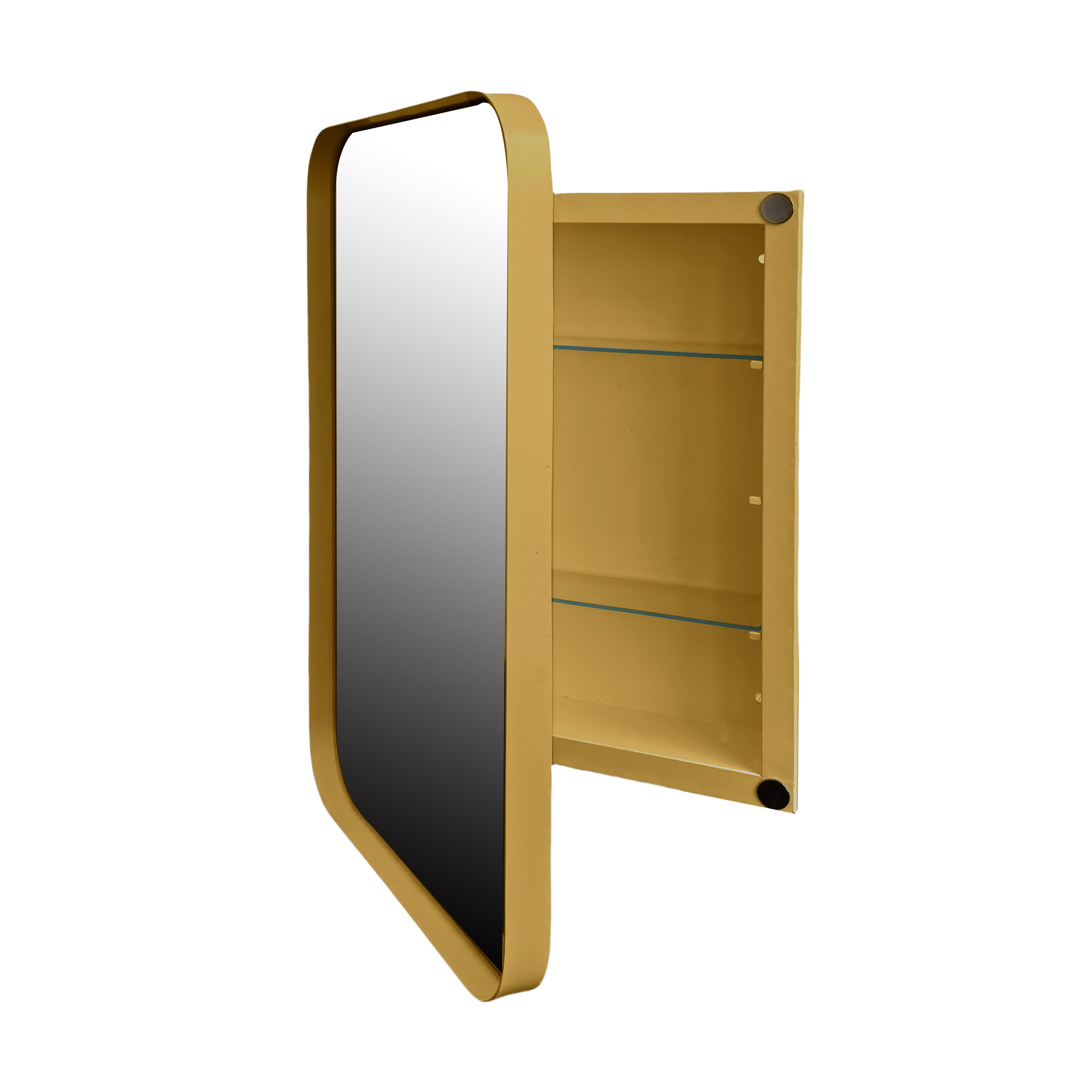 Noble House Modern Recessed Medicine Cabinet with Mirror, Metal Frame & Adjustable Glass Shelves, Golden