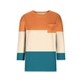 thumbnail image 2 of Crewneck 3/4 Sleeve Tops for Women Trendy 2025 Soft Polyester Cotton T Shirts with Chest Pocket Loose Fit (3X-Large, Orange A), 2 of 3