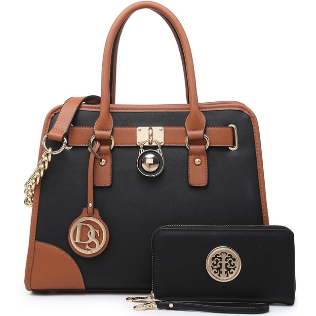 Juego de 2 bolsas de mano Dasein para mujer con asa superior bolsa de hombro Negro 13.6'x10.6'x6.7'/Wallet-7.5'x4'x0.8'