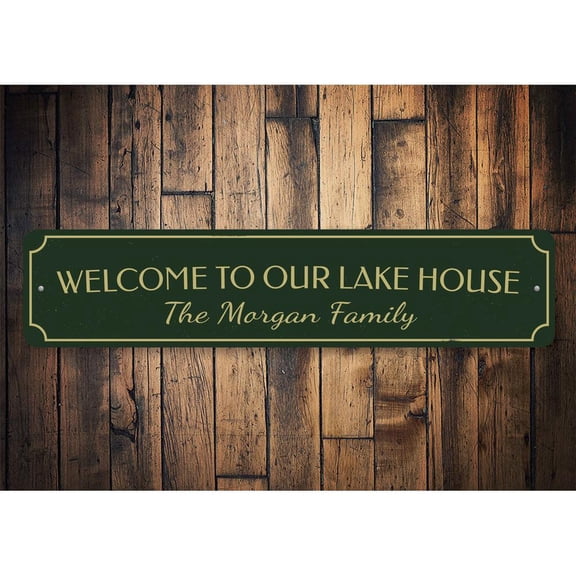 Welcome Family Name Lake House Vertical Novelty Decor, Metal Wall Sign - 4x18 Inches