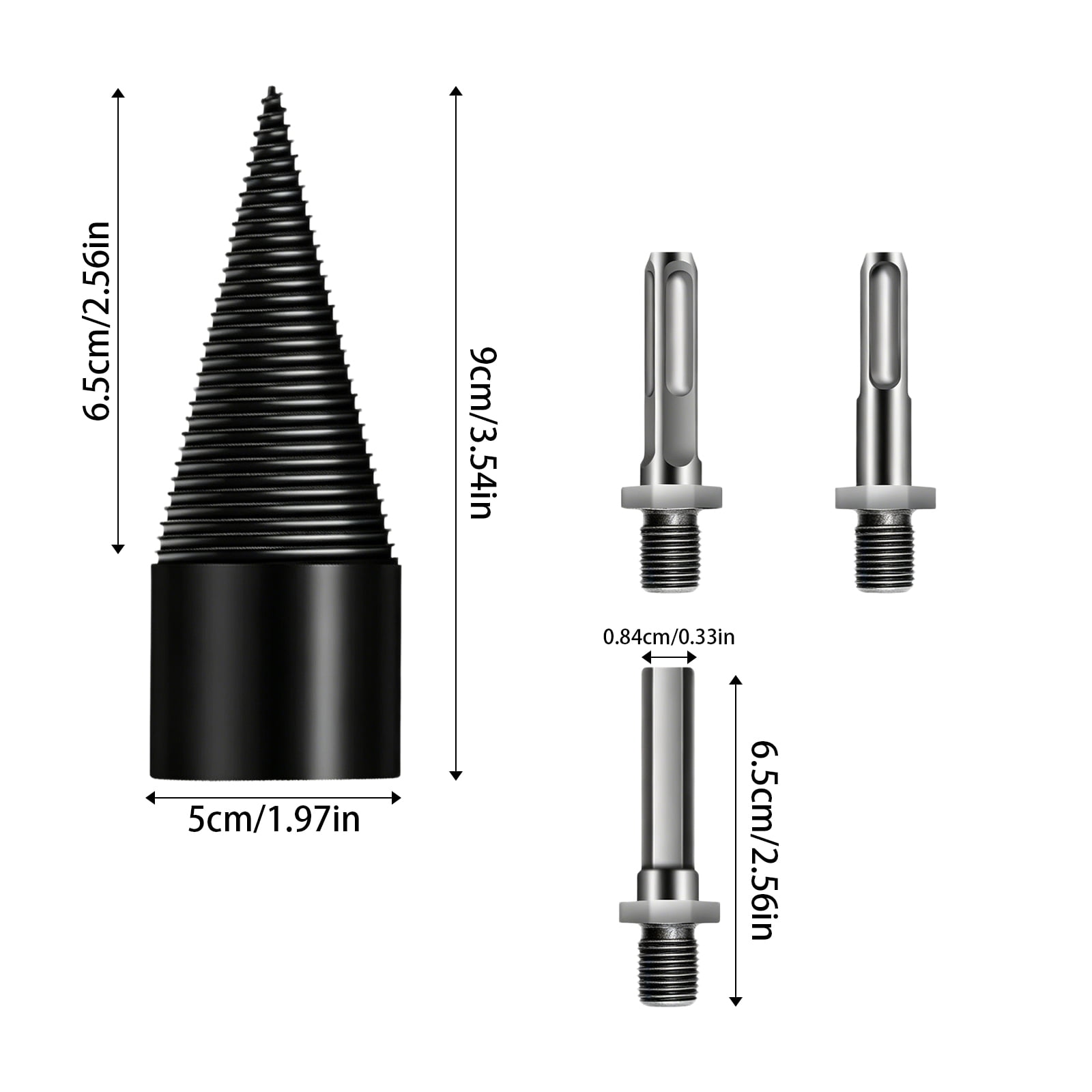 Wood Splitting Drill Bit Set, Electric Drill Log Splitter Tool for Firewood, Includes 1 Drill Bit + 3 Handles (Square/Round/Hex Shank), Alloy Construction for Household Use,50mm