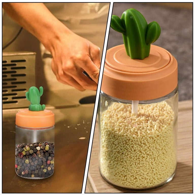 2Pcs Spice Jars with Spoon Adorable Cactus-shaped Seasoning Jar Glass Spice  Jars 