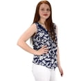 thumbnail image 2 of Two Tone Floral Rose Print Laced Neck Line Womens Top Blouse Shirt, 2 of 3