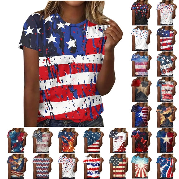 NSLGXD Women Patriotic Shirts American Flag 4th of July Graphic Tees Casual Short Sleeve Tee Top Usa 250th Anniversary Shirt S-2XL
