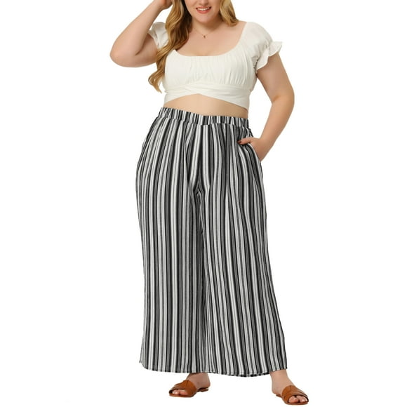 Pantalón De Salón De PierAncPaMujer, TalGrande, Estilo Boho Palazzo negro blanco gris 4X