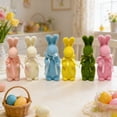 thumbnail image 4 of Junepar Easter Centerpiece 7.9" Easter Flocked Rabbit Figurine Colorful Flocked Bunny with Satin Bow Spring Decor for Easter Table Brunch & Celebration Centerpieces, 4 of 7