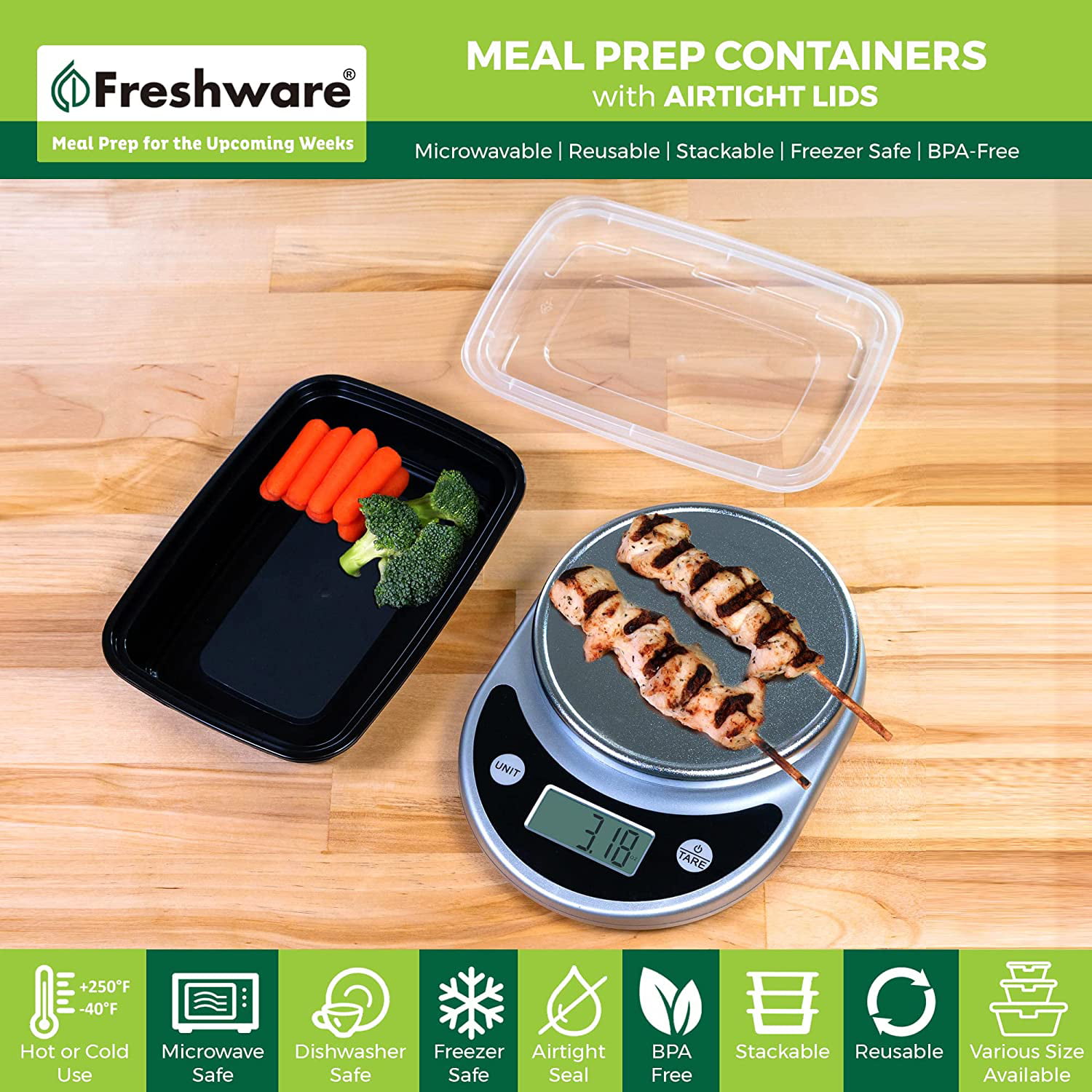 Fonteme Single Compartment Meal Prep - 50 Pack - Small - 12oz - Container  with Airtight Lid – Freezer, Microwave & Dishwasher Safe – Stackable – BPA