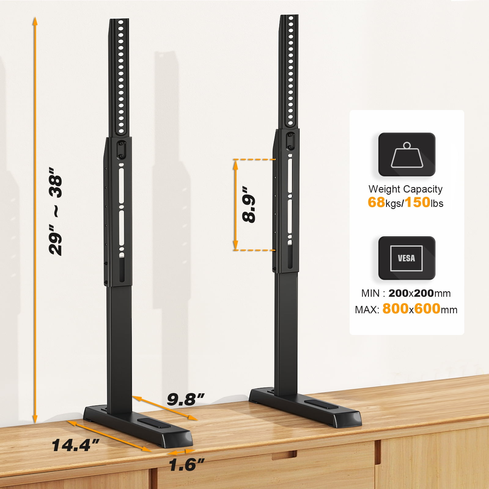RTVR Universal Table Top TV Stand Base Height Adjustable for Most 37 to 86 inch LCD LED Screen, Tabletop TV Mount Stand