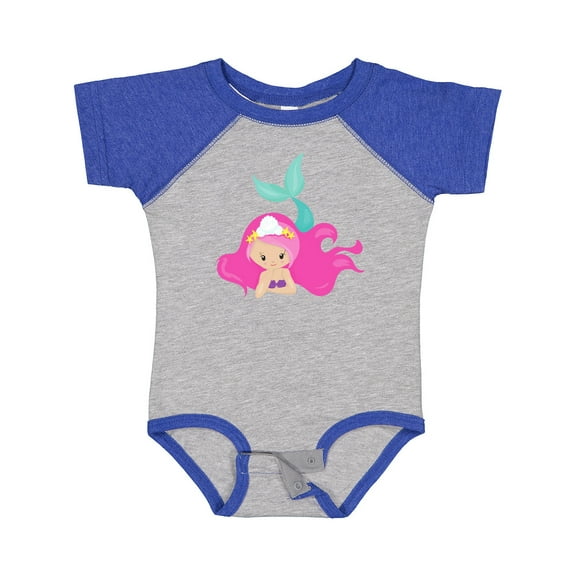 Inktastic Cute Mermaid, Pink Hair, Green Tail Girls Baby Bodysuit