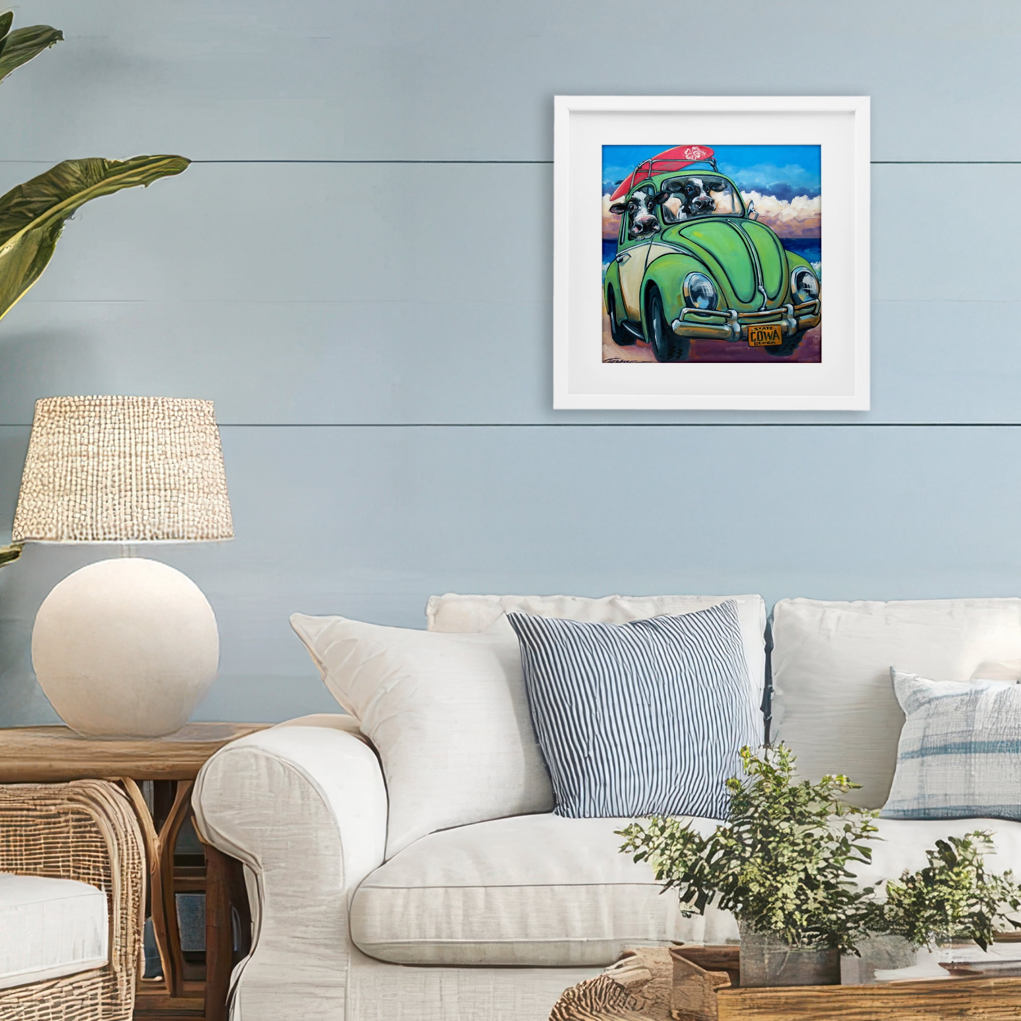 Stupell Industries Cowabunga Surfer Cows White Framed Print Under Glass, design by CR Townsend