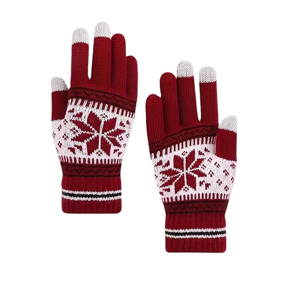 Womens Gloves Touchscreen Compatible Snowflake Snow Warm Winter Accessory Red