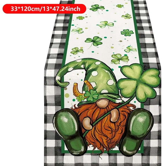 St. Patrick's Day Table Runner Decorations - Shamrock and Clover Pattern Table Runner for Irish Celebration, Home, Kitchen, Mantel, Dining Table Decor, 13x47in