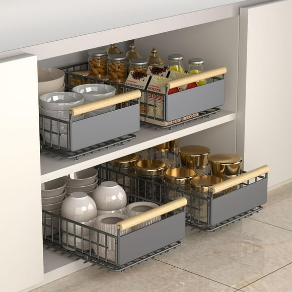 2pcs Organizador de Gabinete Extraíble, organizador de cajones, No Drill, Profundidad (15.5"-22.2"), Organizador de Cocina Alacena Extraíble, para Cocina y Despensa