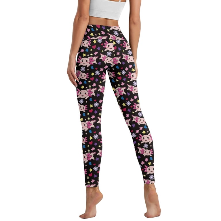 Renewold Axolotl Flower Star Love Yoga Pants with Pockets for