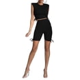 thumbnail image 4 of Sylvamorning Women Solid Color Clothes Set Tops+High Waist Shorts Drawstring, 4 of 5