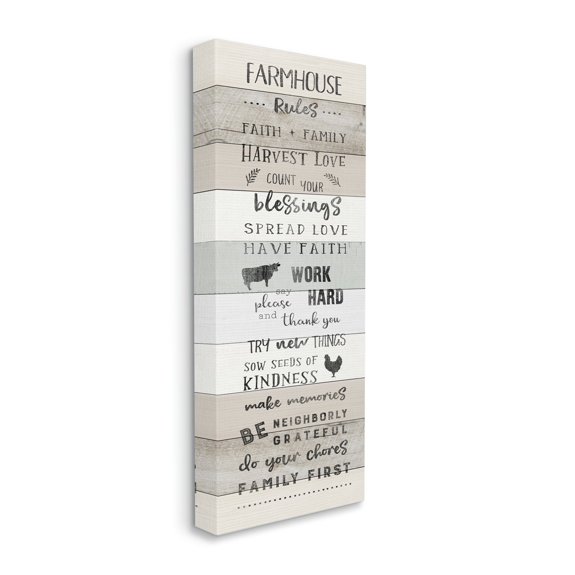 Stupell Industries Farmhouse Rules Inspirational Family Phrases Striped Plank Pattern, 17 x 40,Design by CAD Designs