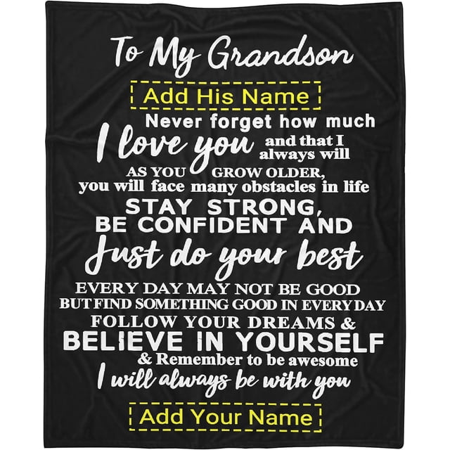 LHSHID Custom Grandson Blanket from Grandma Grandpa Personalized Boy Name Gift Super Soft Lightweight Throws Summer Travel Blankets Birthday Present Decor Bed Couch Sofa