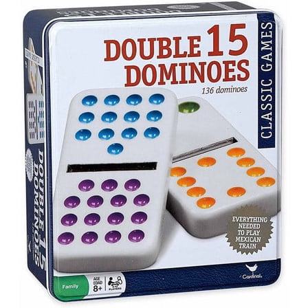 Double Fifteen Color Dot Dominoes Game in a Tin