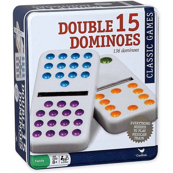Double Fifteen Color Dot Dominoes Game in a Tin