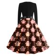 thumbnail image 2 of Halloween Dresses for Women Witch Hat Hepburn V-Neck Classic Swing Dress Pumpkin 1950s Long Sleeve Horror Tea Length Dress with Belt L, 2 of 2