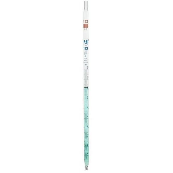 Serological Pipette, 10ml - Class B - Tolerance: 0.10ml - Color Code, Orange - Blue Graduations - Borosilicate Glass - Eisco Labs