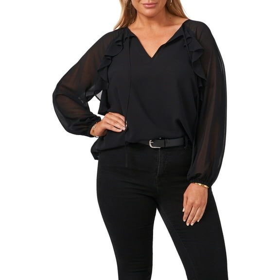 MSRP $80 1.State Ruffle Trim Raglan Sleeve Top Black Size 1X