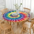 thumbnail image 3 of Colorful Rainbow Tie Dye Spiral Pattern Round Fitted Tablecloth with Elastic Edge,Dining Table Cover Waterproof,Outdoor Round Tablecloth for Camping,Dining,Indoor and Outdoor, 3 of 7