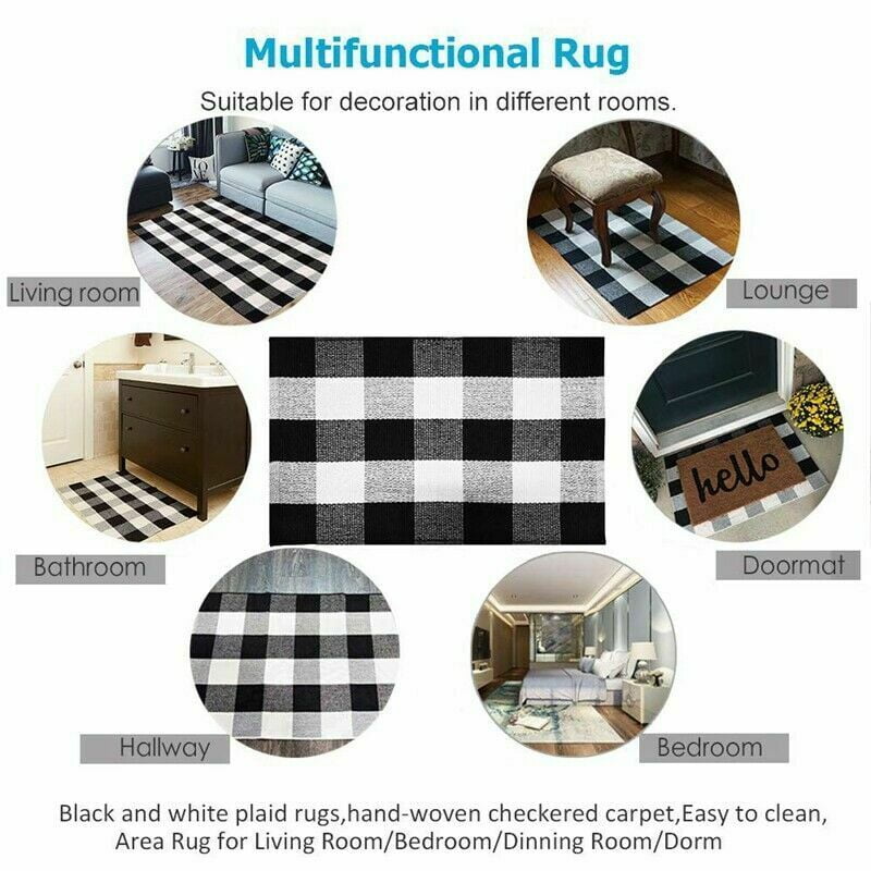 Cotton Buffalo Plaid Rugs Black and White Checkered Rug Welcome Door Mat