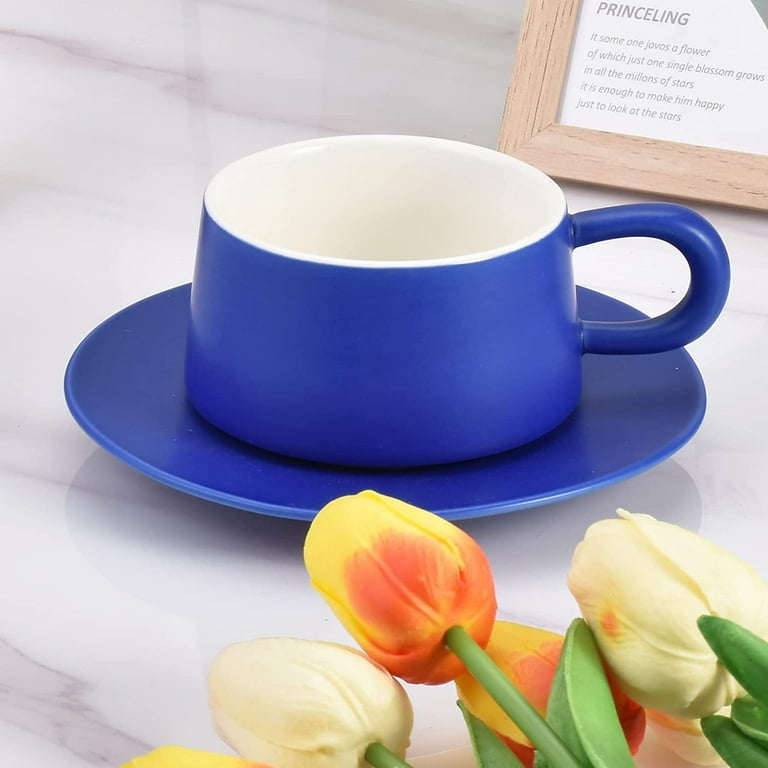 Koythin Ceramic Coffee Mug Saucer Set, Cute Creative Morandi European Style  Cup Unique Irregular Design for Office and Home, 8.5 oz/250 ml for Latte  Tea Milk (Red and Dark Blue) - Yahoo Shopping