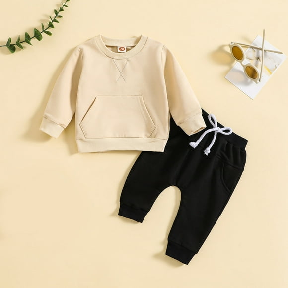 LSLJS Toddler Baby Boys Girls 2PCS Pullover & Jogger Set Solid Color Long Sleeve Top Trousers Suit Casual Sweatsuits Outfits, Baby Girls' Pant Sets on Clearance( Beige, 3-4 Years )