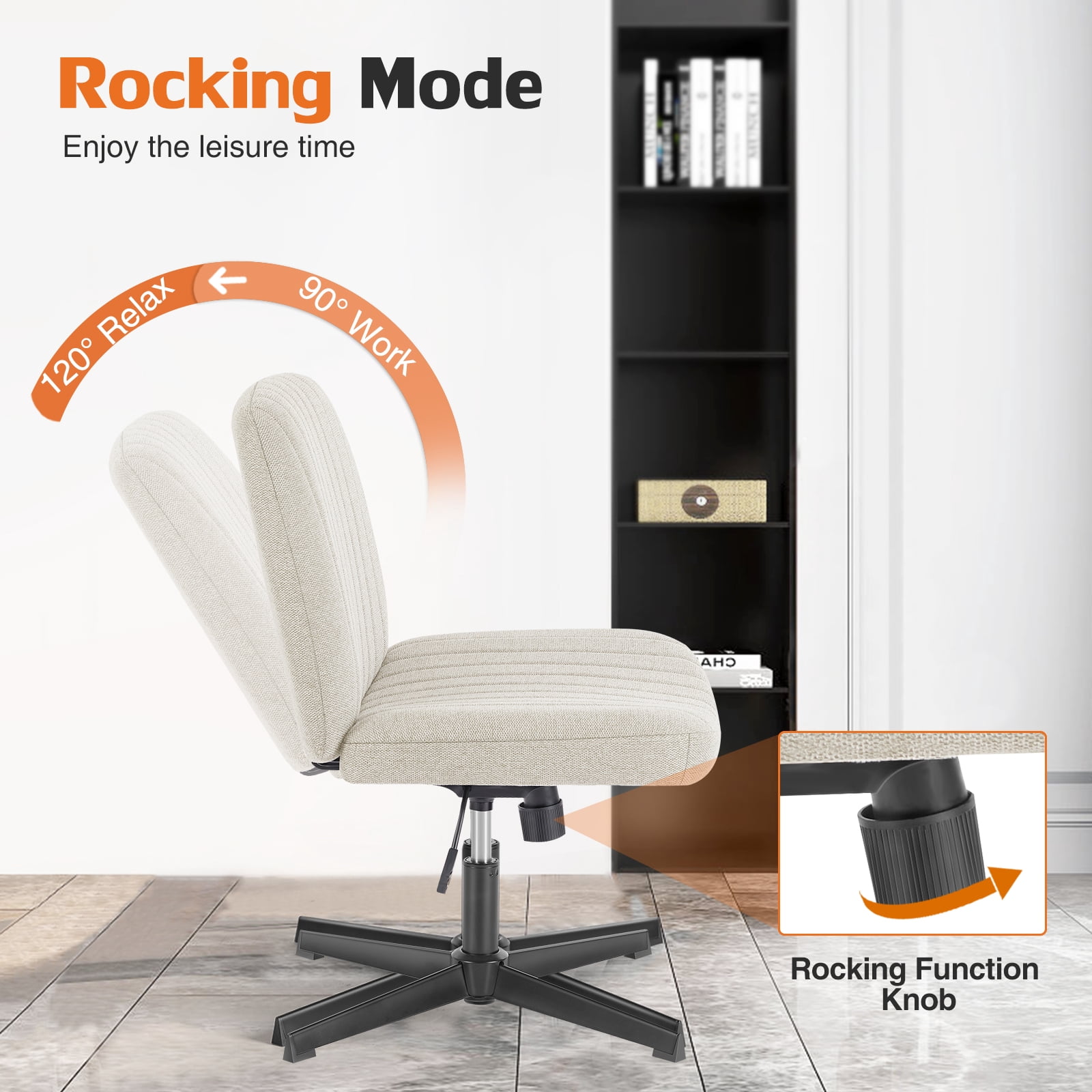 MAYEERTY Armless Criss Cross Chair Office Chair Vanity Chair for Bedroom Office, Beige