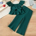 thumbnail image 4 of Efsteb 1-7 Years Toddler Girls Summer Outfit Ruffle Sleeve Crop Tank Top and Pleated Wide Leg Pants Set (Green,4 Years), 4 of 8