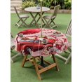 thumbnail image 3 of Outdoor Tablecloth with Umbrella Hole and Zipper, Pink Valentine's Day Round Table Cloth 60 Inch Waterproof Tablecloth, Love Heart Gnomes Truck Roses Picnic Table Cover for Patio Camping, 3 of 7