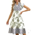 thumbnail image 2 of Warop Womens Summer Boho Floral Print Midi Dress V-Neck Ruffle Sleeve A Line Casual Beach Dress, 2 of 8