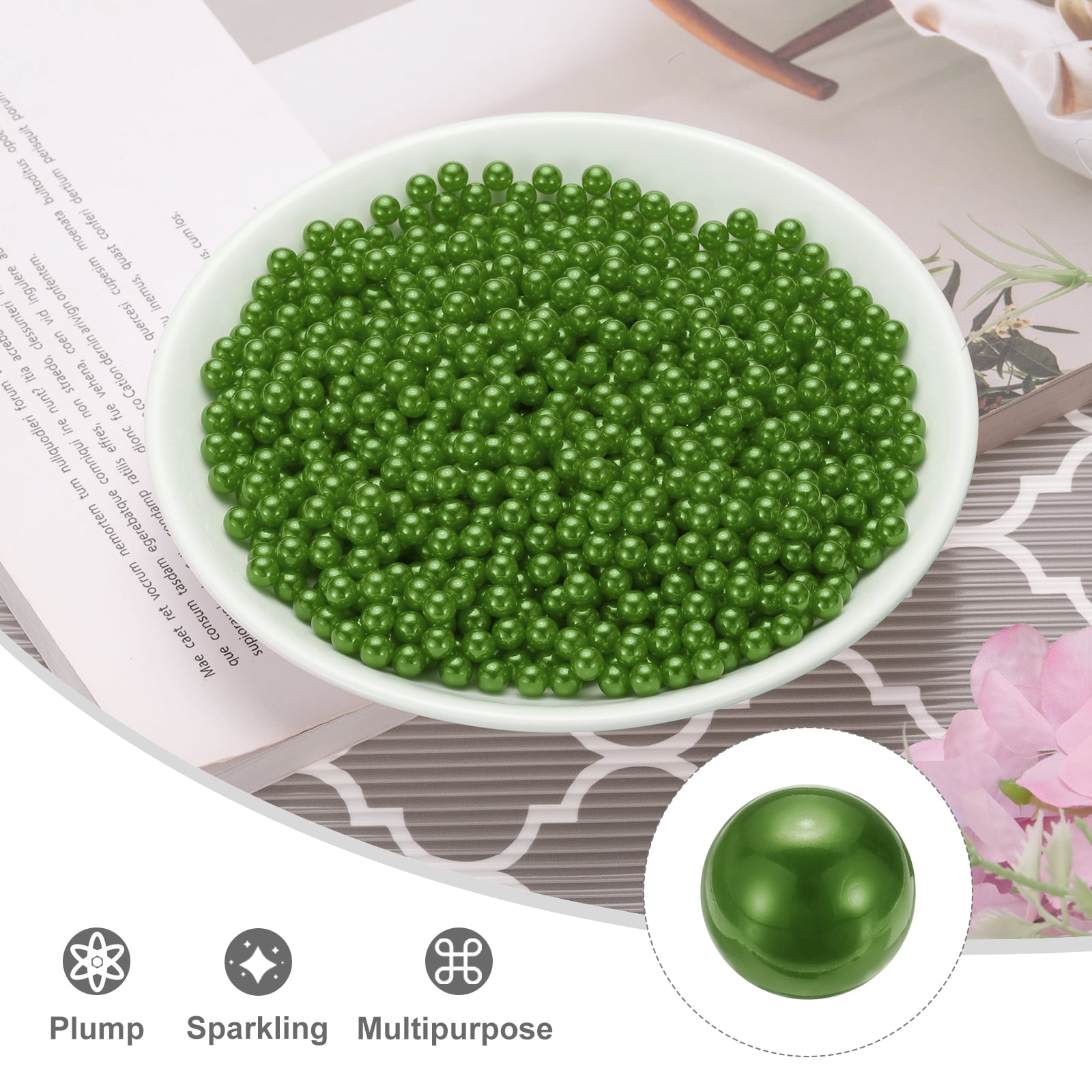 Unique Bargains Durable Faux Pearl for Crafting No Hole Pearls for Vase Fillers Dark Green