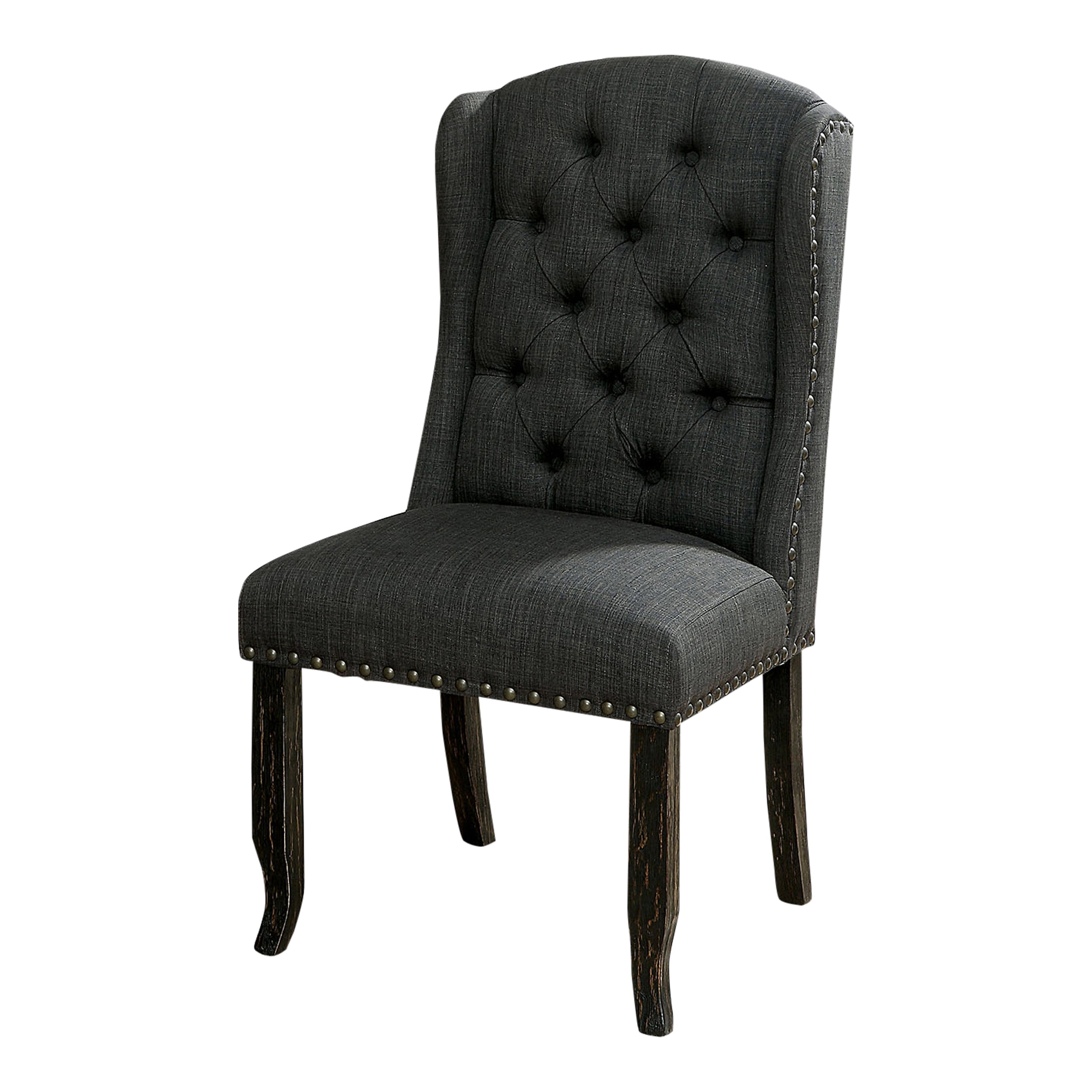 Furniture of America Freiden Tufted Nailhead Fabric Gray Side Chairs (Set of 2)