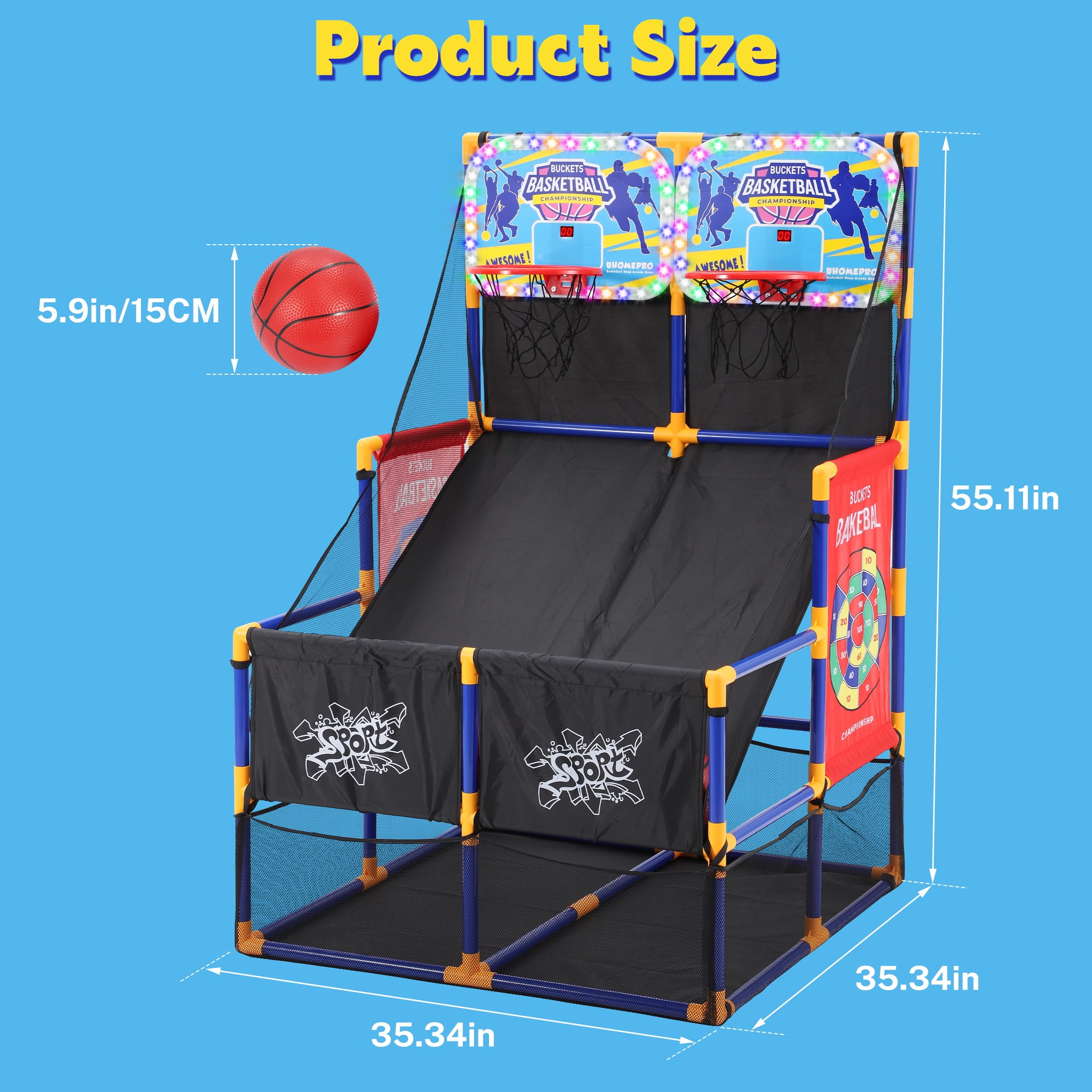 COCLUB 2in1 Basketball Arcade Game Set with Electronic Scoreboard& Lights, Indoor Basketball Hoop for Kids Toddlers 3-6