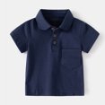 thumbnail image 2 of LLYWEY Toddler Boys Button up Shirts, Boys’ Short Sleeve School Uniform Buttons Dress Shirts Kids Collared Tshirts with Pockets Casual Blouse Tops Size 3-8 Years, Style BY-12, Navy, 7T, 2 of 3
