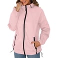 thumbnail image 3 of Chaqueta Impermeable para Mujer, Cortavientos, Impermeable, con Capucha, Plegable y Bolsillos. Rosa XL, 3 of 9