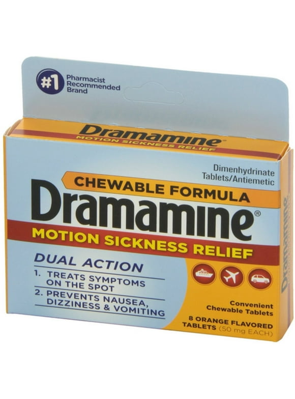 Dramamine Motion Sickness Relief Chewable Orange Flavored Tablets 8 ea