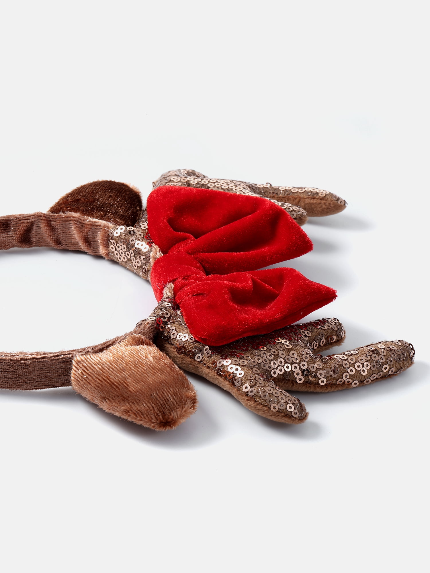 Way to Celebrate Women's Velvet Bow Reindeer Antler Headband, Brown/Red, 1 Piece, One Size Fits Most