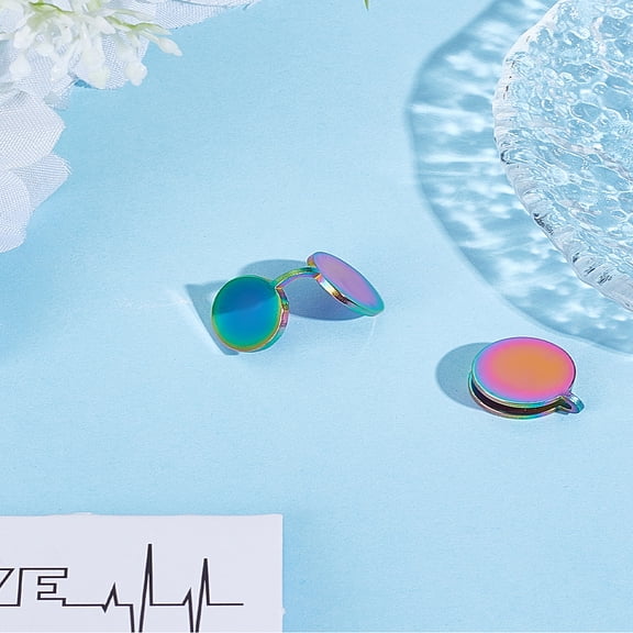2Pcs Stainless Steel Clip-on Earrings Flat Round Pressure Cuff Earrings for Women 18.5x12mm