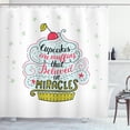thumbnail image 1 of Funny Words Shower Curtain, Artful Cupcake Motif with Cherry on Top Believe in Miracles Phrase Bakery Theme, Fabric Bathroom Set with Hooks, 69W X 84L Inches Extra Long, Multicolor, by Ambesonne, 1 of 3