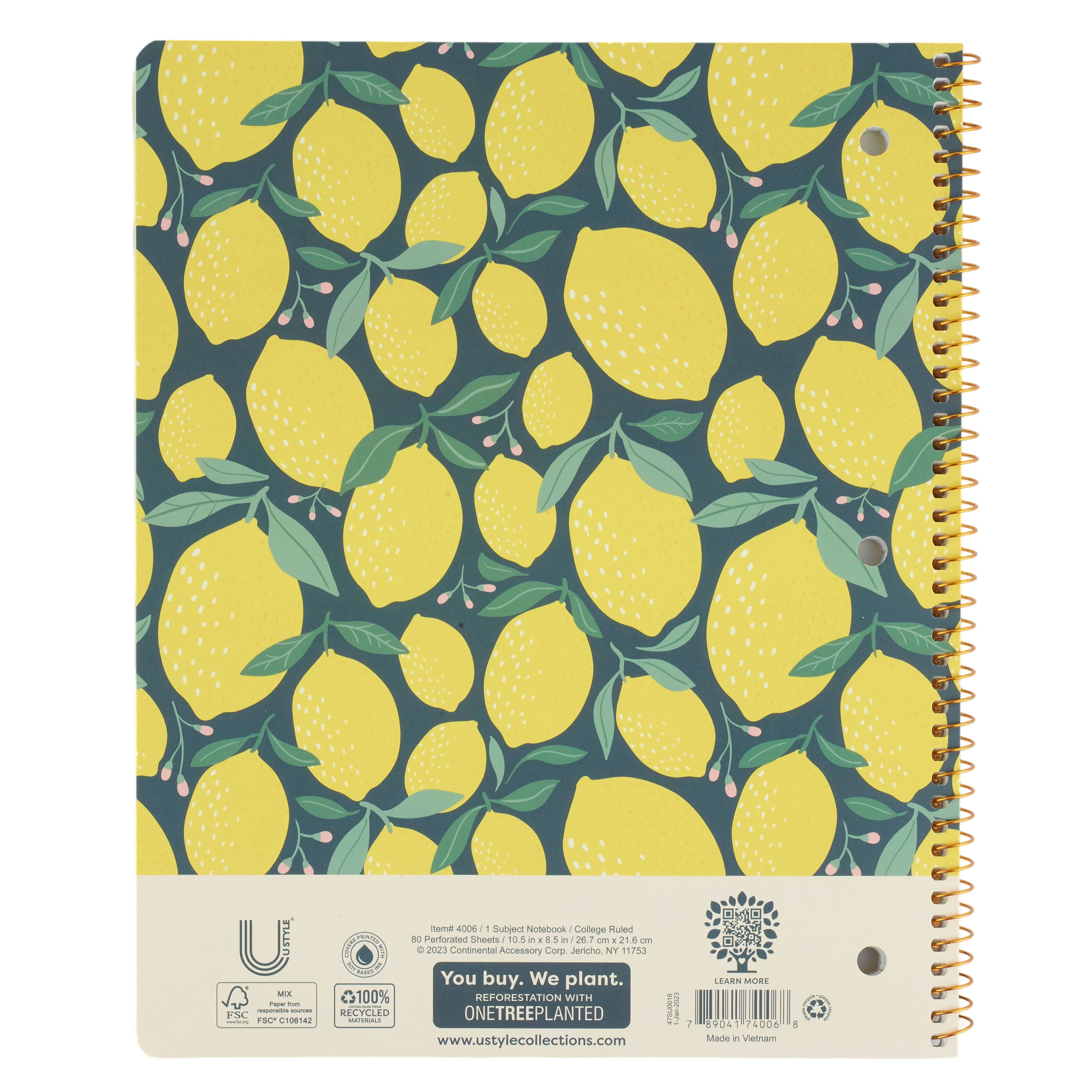 U Style Lemon College Ruled 1 Subject Notebook, 10.5