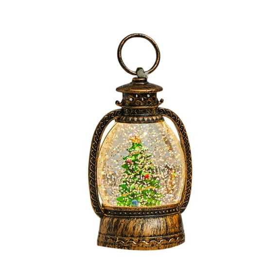 Vintage Style Christmas Lantern with LED Light and Glitter Snow Globe Decoration for Elderly Window Display, 100ml Water Filled Ornament