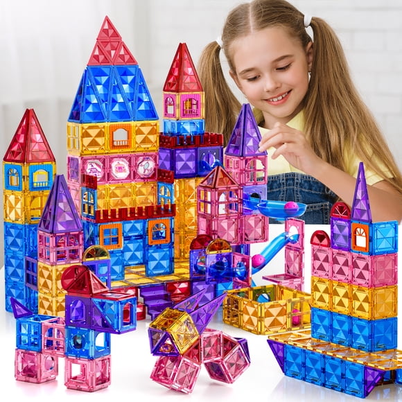 97PCS Magnetic Tiles With Car Toy Set, 3D Diamond Magnet Tiles Building Blocks, Toys For 3 - 8 Years, STEM Kids Sensory Educational Toys Gift For Boys Girls Christmas Gift