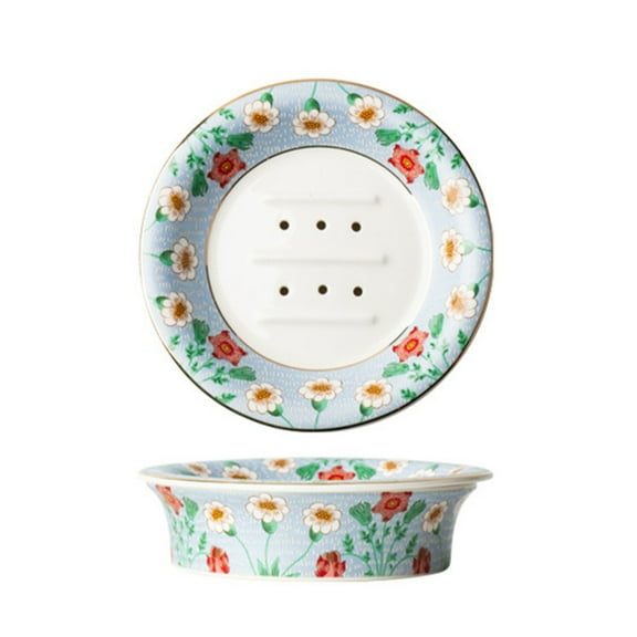 ROZYARD Ceramic Soap Dish Handpainted Flower Pattern Soap Holder for Bathroom Decors