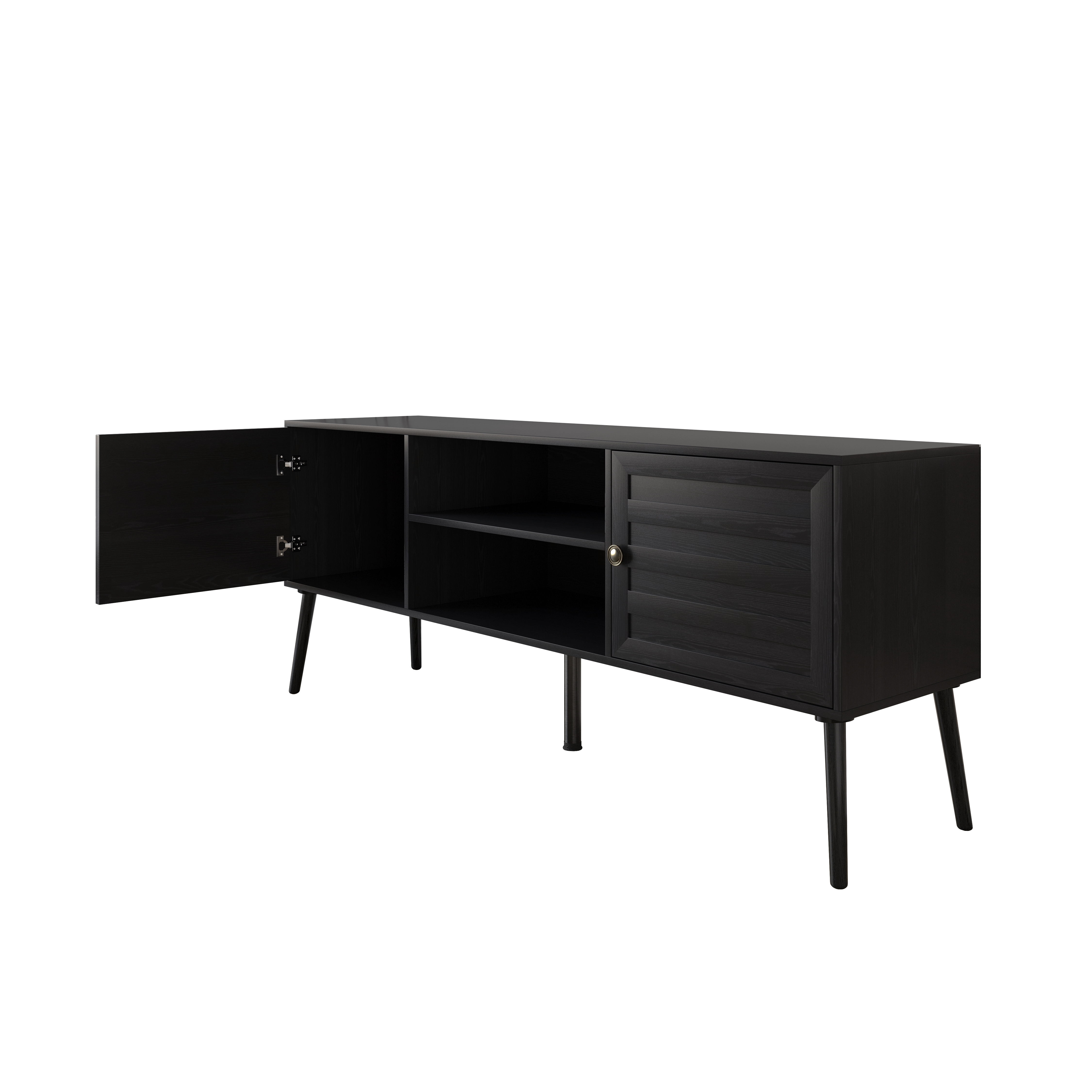 Home Design Dixon 63" TV Stand with Spacious Storage Compartments and Open Shelves, Modern Vintage Design for Living Room, Black